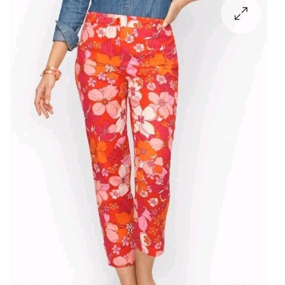 Talbots Crop Pants For Women Size 8 Floral Print Slim Leg - Picture 1 of 16